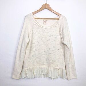 Sundance heathered oatmeal pullover mix media top